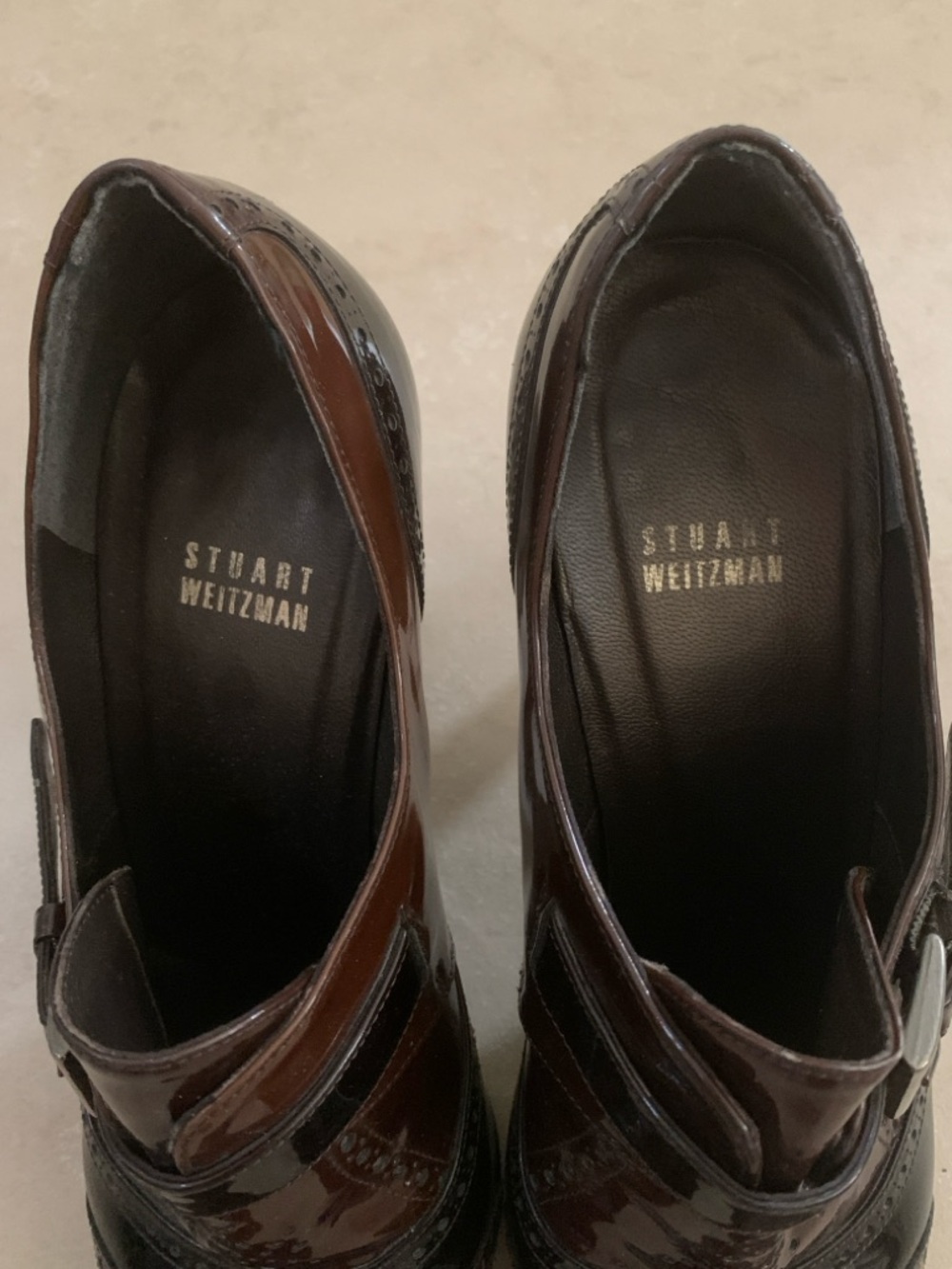 Stuart Weitzman Patent Leather Mary Jane Heels Brown Wingtip Pumps 8.5 (est) - Picture 3 of 15